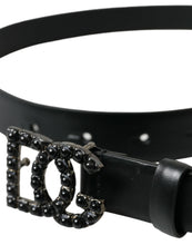 Load image into Gallery viewer, Dolce &amp; Gabbana Black Calf Leather DG Crystal Buckle Belt
