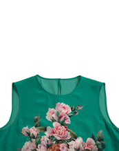 Load image into Gallery viewer, Dolce &amp; Gabbana Green Floral Cat Silk Round Neck Tank Top
