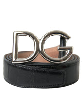 Load image into Gallery viewer, Dolce &amp; Gabbana Black Leather Silver Logo Metal Buckle Belt

