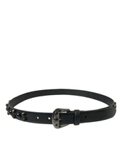 Load image into Gallery viewer, Dolce &amp; Gabbana Black Embellished Leather Engraved Buckle Belt
