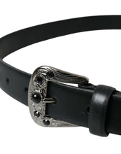 Load image into Gallery viewer, Dolce &amp; Gabbana Black Embellished Leather Engraved Buckle Belt
