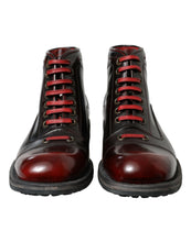 Load image into Gallery viewer, Dolce &amp; Gabbana Black Red Leather Lace Up Ankle Boots Shoes
