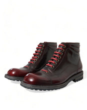 Load image into Gallery viewer, Dolce &amp; Gabbana Black Red Leather Lace Up Ankle Boots Shoes
