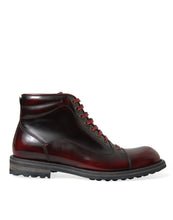 Load image into Gallery viewer, Dolce &amp; Gabbana Black Red Leather Lace Up Ankle Boots Shoes
