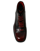 Load image into Gallery viewer, Dolce &amp; Gabbana Black Red Leather Lace Up Ankle Boots Shoes
