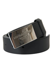 Load image into Gallery viewer, Dolce &amp; Gabbana Black Leather Silver Square Metal Buckle Belt
