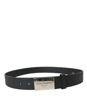 Load image into Gallery viewer, Dolce &amp; Gabbana Black Leather Silver Square Metal Buckle Belt
