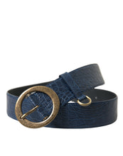 Load image into Gallery viewer, Dolce &amp; Gabbana Blue Leather Gold Oval Buckle Wide Belt
