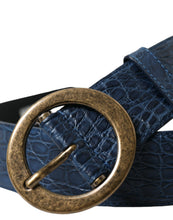 Load image into Gallery viewer, Dolce &amp; Gabbana Blue Leather Gold Oval Buckle Wide Belt
