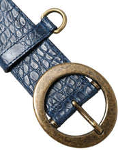 Load image into Gallery viewer, Dolce &amp; Gabbana Blue Leather Gold Oval Buckle Wide Belt
