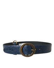 Load image into Gallery viewer, Dolce &amp; Gabbana Blue Leather Gold Oval Buckle Wide Belt
