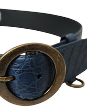 Load image into Gallery viewer, Dolce &amp; Gabbana Blue Leather Gold Oval Buckle Wide Belt
