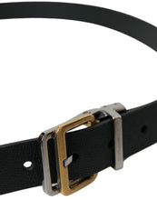 Load image into Gallery viewer, Dolce &amp; Gabbana Black Leather Gold Silver Metal Buckle Belt
