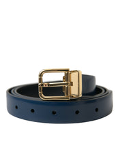 Load image into Gallery viewer, Dolce &amp; Gabbana Blue Calf Leather Gold Metal Buckle Belt
