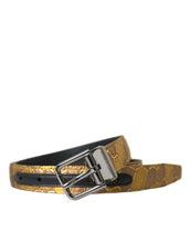 Load image into Gallery viewer, Dolce &amp; Gabbana Gold Leather Jacquard Silver Metal Buckle Belt
