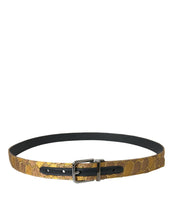 Load image into Gallery viewer, Dolce &amp; Gabbana Gold Leather Jacquard Silver Metal Buckle Belt
