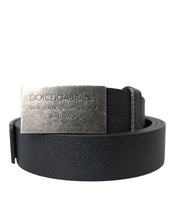 Load image into Gallery viewer, Dolce &amp; Gabbana Black Leather Silver Rectangle Buckle Belt
