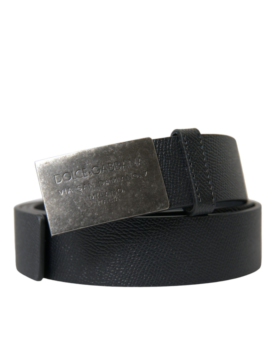 Dolce & Gabbana Black Leather Silver Rectangle Buckle Belt