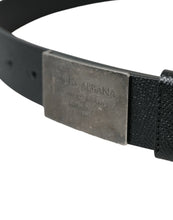 Load image into Gallery viewer, Dolce &amp; Gabbana Black Leather Silver Rectangle Buckle Belt
