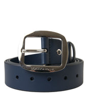 Load image into Gallery viewer, Dolce &amp; Gabbana Blue Calf Leather Silver Metal Buckle Belt
