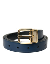 Load image into Gallery viewer, Dolce &amp; Gabbana Blue Calf Leather Gold Metal Buckle Belt
