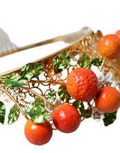 Load image into Gallery viewer, Dolce &amp; Gabbana Gold Brass Crystal Sicily Orange ARANCE Head Tiara Crown
