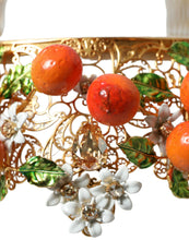 Load image into Gallery viewer, Dolce &amp; Gabbana Gold Brass Crystal Sicily Orange ARANCE Head Tiara Crown
