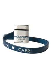 Load image into Gallery viewer, Dolce &amp; Gabbana White Blue Calf Leather Logo Print Strap Airpods Case
