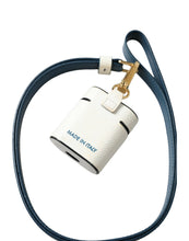 Load image into Gallery viewer, Dolce &amp; Gabbana White Blue Calf Leather Logo Print Strap Airpods Case
