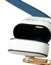 Load image into Gallery viewer, Dolce &amp; Gabbana White Blue Calf Leather Logo Print Strap Airpods Case
