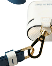 Load image into Gallery viewer, Dolce &amp; Gabbana White Blue Calf Leather Logo Print Strap Airpods Case
