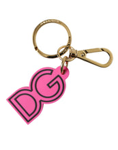 Load image into Gallery viewer, Dolce &amp; Gabbana Pink Rubber Gold Tone Metal DG Logo Keyring Keychain
