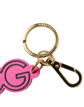 Load image into Gallery viewer, Dolce &amp; Gabbana Pink Rubber Gold Tone Metal DG Logo Keyring Keychain
