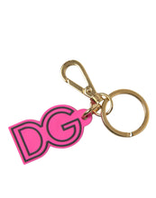 Load image into Gallery viewer, Dolce &amp; Gabbana Pink Rubber Gold Tone Metal DG Logo Keyring Keychain
