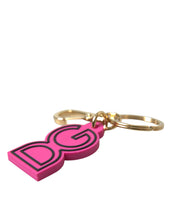 Load image into Gallery viewer, Dolce &amp; Gabbana Pink Rubber Gold Tone Metal DG Logo Keyring Keychain
