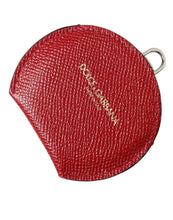 Load image into Gallery viewer, Dolce &amp; Gabbana Red Calfskin Leather Round Logo Hand Mirror Holder
