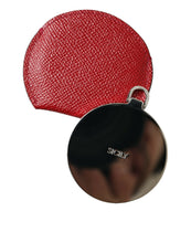 Load image into Gallery viewer, Dolce &amp; Gabbana Red Calfskin Leather Round Logo Hand Mirror Holder
