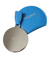 Load image into Gallery viewer, Dolce &amp; Gabbana Blue Calfskin Leather Round Logo Hand Mirror Holder
