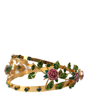 Load image into Gallery viewer, Dolce &amp; Gabbana Gold Brass Roses Crystal Embellished Headband Diadem
