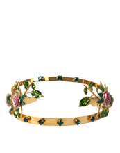 Load image into Gallery viewer, Dolce &amp; Gabbana Gold Brass Roses Crystal Embellished Headband Diadem
