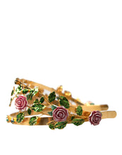 Load image into Gallery viewer, Dolce &amp; Gabbana Gold Brass Roses Crystal Embellished Headband Diadem
