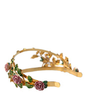 Load image into Gallery viewer, Dolce &amp; Gabbana Gold Brass Roses Crystal Embellished Headband Diadem
