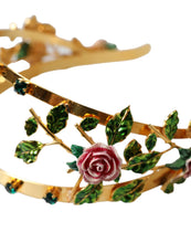 Load image into Gallery viewer, Dolce &amp; Gabbana Gold Brass Roses Crystal Embellished Headband Diadem
