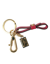 Load image into Gallery viewer, Dolce &amp; Gabbana Red Calf Leather Gold Metal Logo Plaque Keyring Keychain
