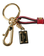 Load image into Gallery viewer, Dolce &amp; Gabbana Red Calf Leather Gold Metal Logo Plaque Keyring Keychain
