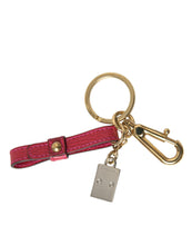 Load image into Gallery viewer, Dolce &amp; Gabbana Red Calf Leather Gold Metal Logo Plaque Keyring Keychain
