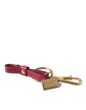 Load image into Gallery viewer, Dolce &amp; Gabbana Red Calf Leather Gold Metal Logo Plaque Keyring Keychain
