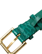 Load image into Gallery viewer, Dolce &amp; Gabbana Green Textured Leather Gold Tone Metal Buckle Neckband
