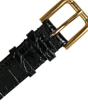 Load image into Gallery viewer, Dolce &amp; Gabbana Black Textured Leather Gold Tone Metal Buckle Armband
