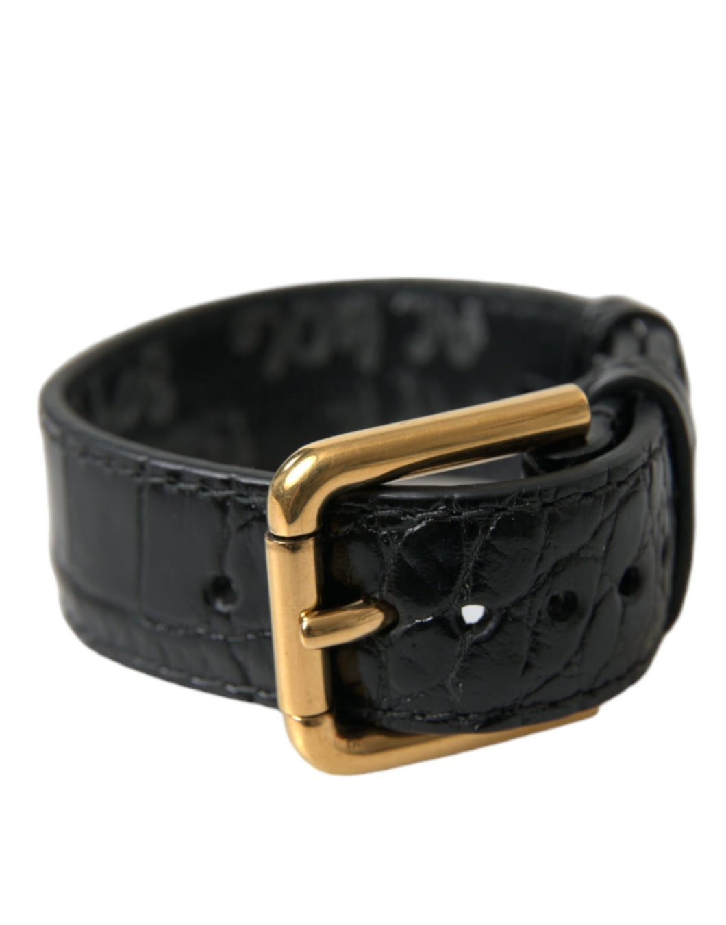 Dolce & Gabbana Black Textured Leather Gold Tone Metal Buckle Armband